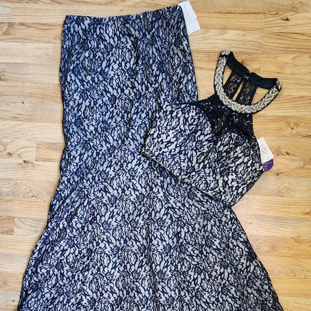 2 Piece Elegant Blue Lace Special Occasion Outfit
